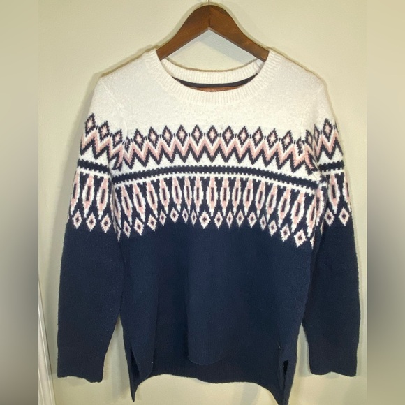 Fair Isle Knit Sweater Wool Blend – Navy/White/Pink – Size M - Picture 1 of 6